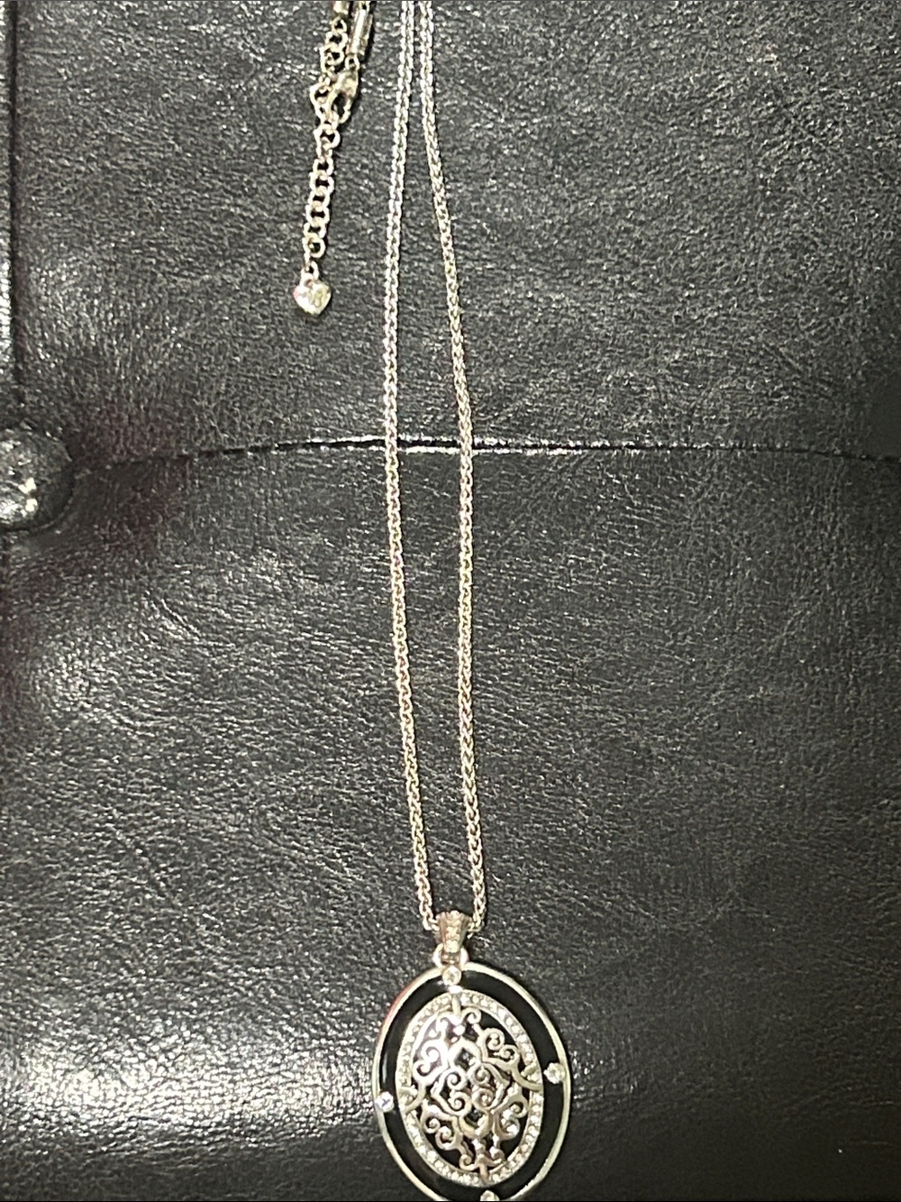 Brighton Silver Oval Filigree Pendant Necklace with Black Enamel Reversible gold - Picture 4 of 8